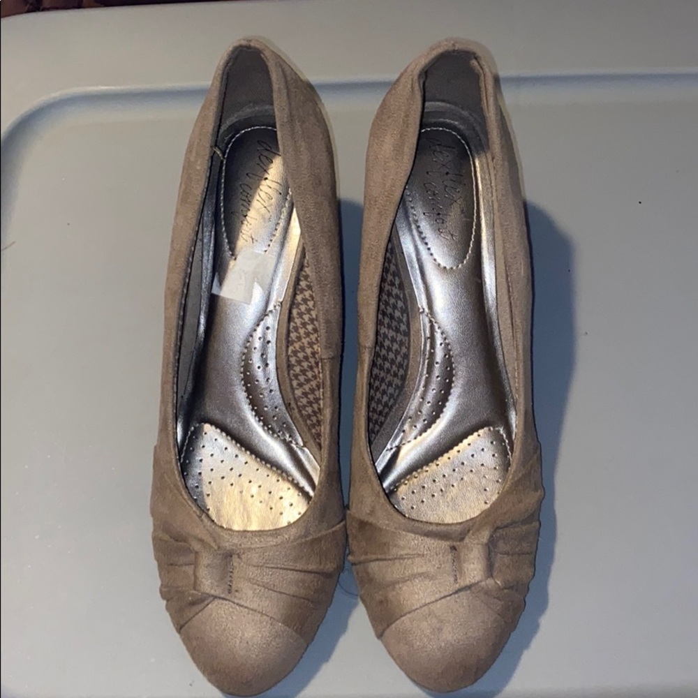 SALE! DexFlex Comfort Tan Faux-Suede Wedges